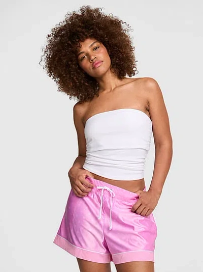 Pink Satin Boxy Shorts In Multi