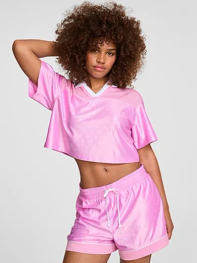 Pink Satin Cropped Boxy Jersey In