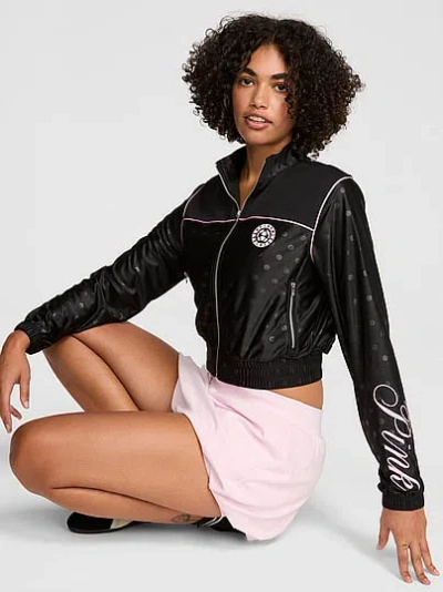 Pink Satin Mock-neck Full-zip Jacket In Multi