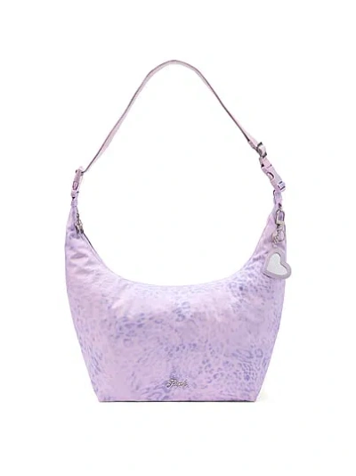 Pink Satin Nylon Hobo Bag In Animal Print