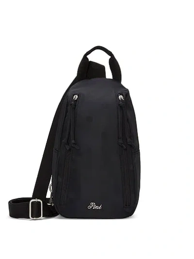Pink Satin Sling Bag In Black