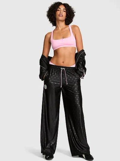 Pink Satin Straight-leg Pants In Black