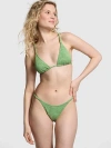 Pink Scrunchie String Bikini Bottom In Green