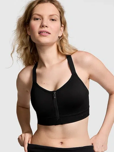 Pink Seamless Air Front-close High-support Sports Bra In Black