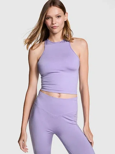 Pink Seamless Halter Tank Bra In Purple