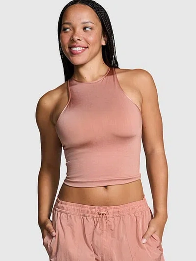 Pink Seamless Halter Tank Bra In