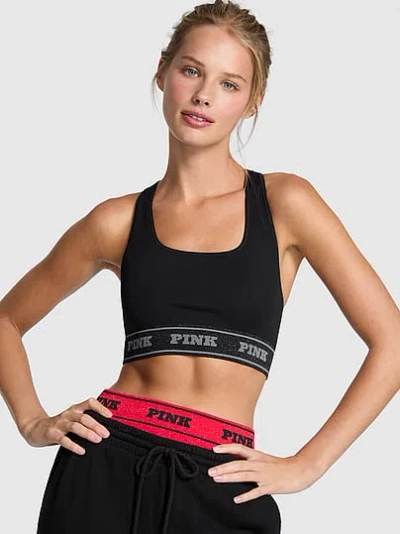 Pink Seamless Reversible Sports Bra In Black