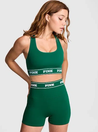 Pink Seamless Reversible Sports Bra In Green