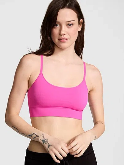 Pink Seamless Scoop Racerback Sports Bra In