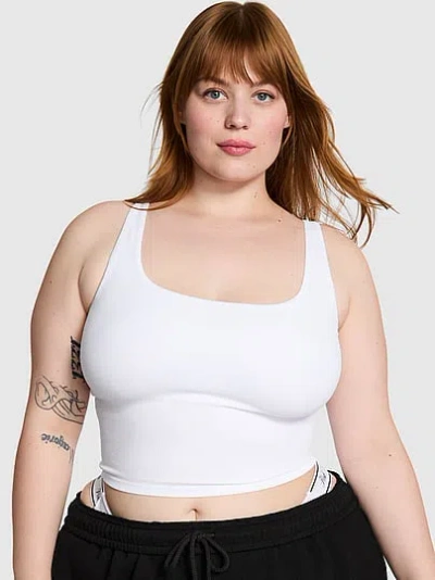 Pink Seamless Strappy Tank Top In White