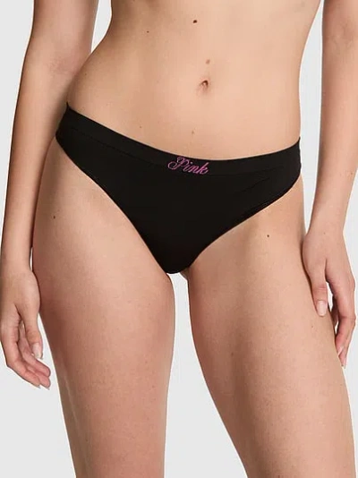 Pink Seamless Thong Panty In Black