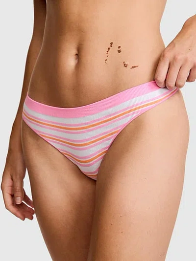Pink Seamless Thong Panty In Multi