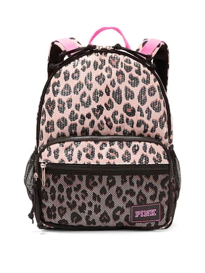 Pink Sequin Canvas Backpack In Animal Print