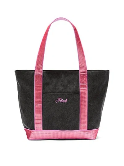 Pink Sequin Canvas Tote Bag In Black