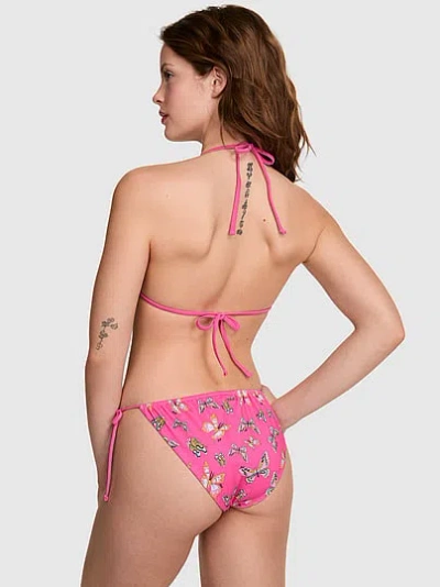 Pink Side-tie Cheeky Bikini Bottom In Multi
