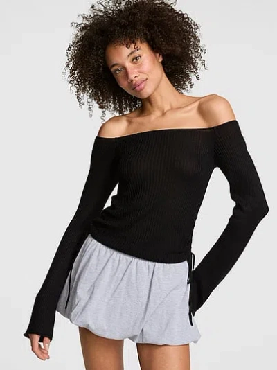 Pink Side-ruched Off-the-shoulder Sweater In Black
