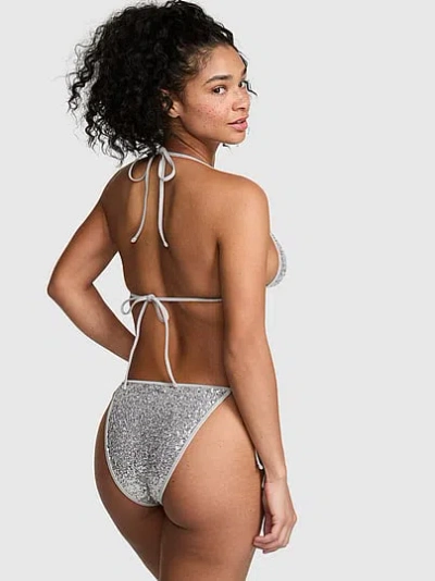 Pink Side-tie Cheeky Bikini Bottom In Silver