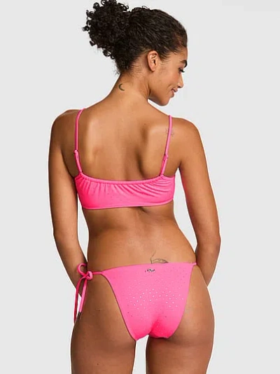 Pink Side-tie Cheeky Bikini Bottom In Animal Print