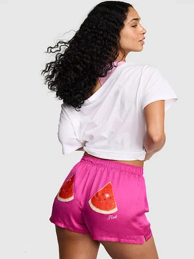 Pink Silky Boxy Pajama Shorts In Multi