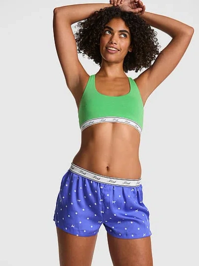 Pink Silky Sleep Boxy Pajama Shorts In Blue