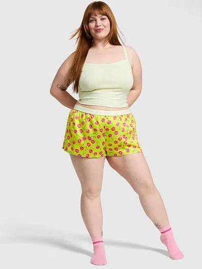 Pink Silky Sleep Boxy Pajama Shorts In Yellow