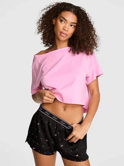 Pink Silky Sleep Boxy Pajama Shorts In