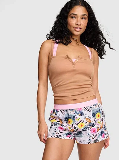 Pink Silky Sleep Boxy Pajama Shorts In Animal Print