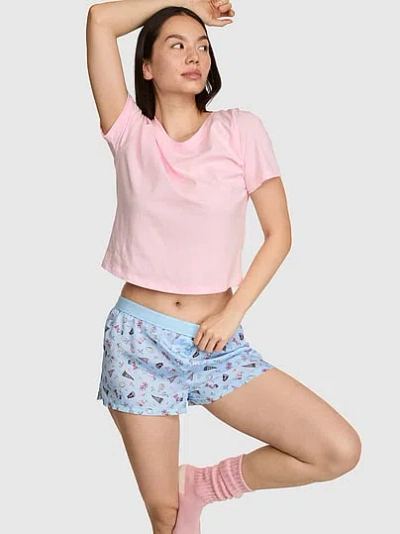 Pink Silky Sleep Boxy Pajama Shorts In Animal Print