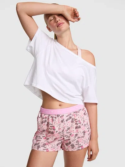 Pink Silky Sleep Boxy Pajama Shorts In Animal Print