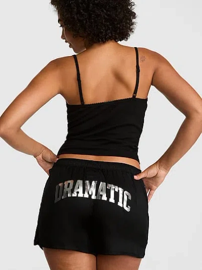 Pink Silky Sleep Boxy Pajama Shorts In Black