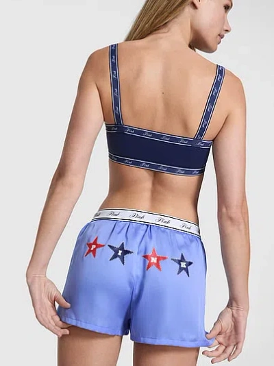 Pink Silky Sleep Boxy Pajama Shorts In Blue