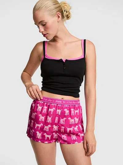 Pink Silky Sleep Boxy Pajama Shorts In