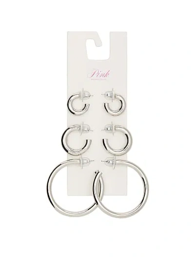 Pink Silver 3-pack Chunky Hoop Earring Set In Gold