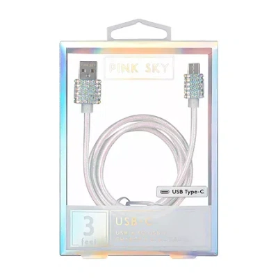 Pink Sky 3 Ft Usb-a Type C Cable With Stone Tips In Multi