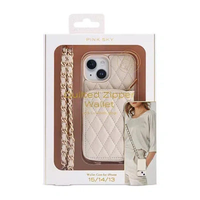 Pink Sky Puffy Leather Cardholder Wallet Case With Crossbody Strap In White