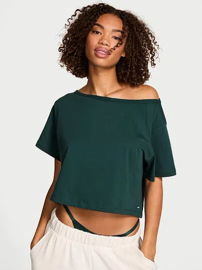 Pink Slouchy Cropped Sleepshirt In Green