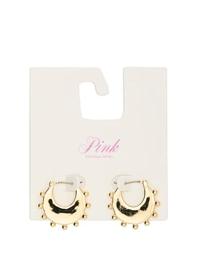 Pink Small Gold Beaded Ball Hoop Earrings