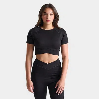 Pink Soda Sport Women's Ribbed Seamless Cropped T-shirt In Black