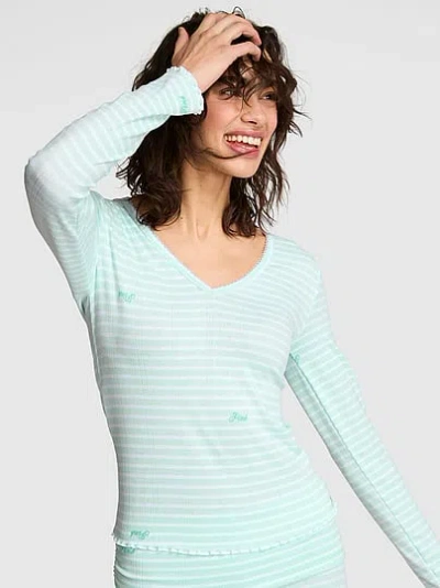 Pink Soft Luxe Pointelle V-neck Long-sleeve Top In Green