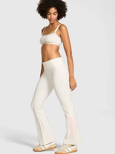 Pink Soft Modal Foldover Kick-flare Leggings In White