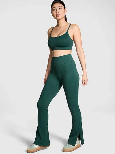 Pink Soft Seamless Cable Flare Leggings In Green