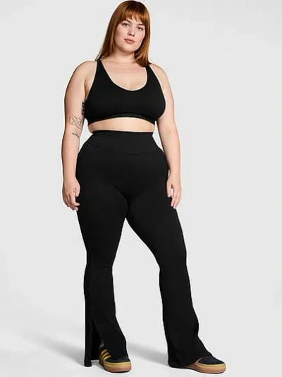 Pink Soft Seamless Cable Flare Leggings In Black