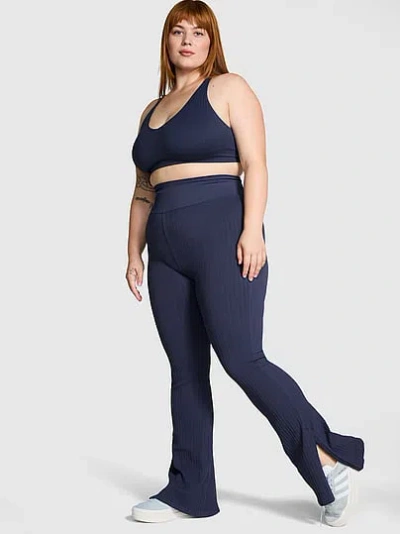 Pink Soft Seamless Cable Flare Leggings In Blue