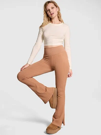 Pink Soft Seamless Cable Flare Leggings In Brown