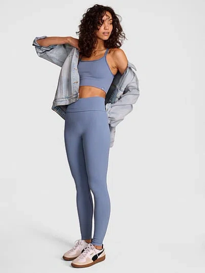 Pink Soft Seamless Foldover Leggings In Blue