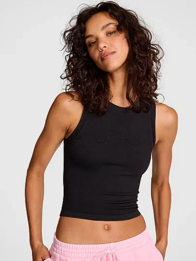 Pink Soft Seamless High-neck Cropped Tank In Black