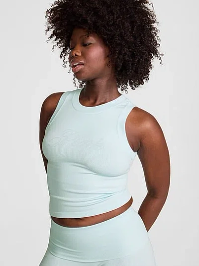 Pink Soft Seamless High-neck Cropped Tank In Blue