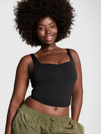 Pink Soft Seamless Notched Tank Top In Blue