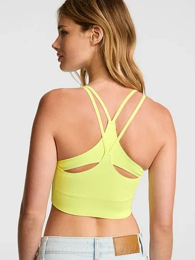 Pink Soft Seamless Strappy Sports Bra In Yellow