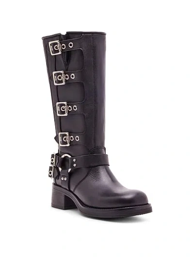 Pink Steve Madden Rocky Buckle Boot In Black